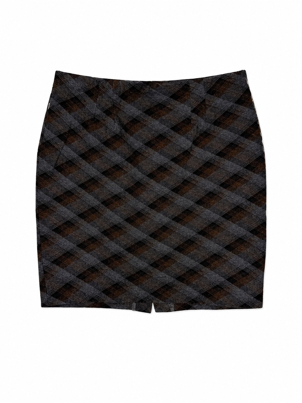 Premise Studio Plaid Pencil Skirt Size L Gray Brown Stretch Career Workwear